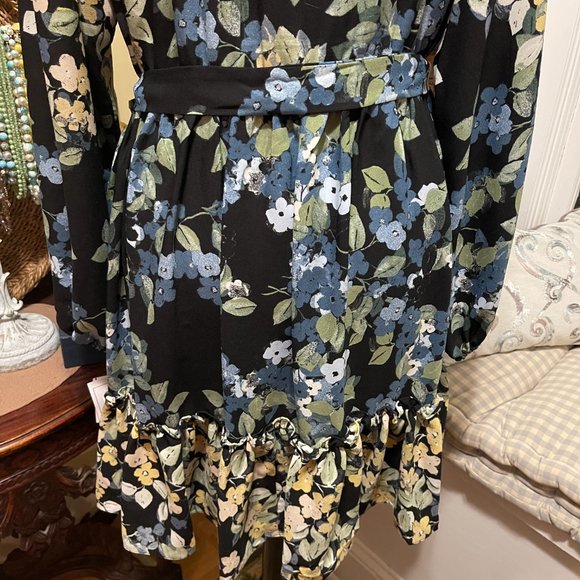 NWT Bleeker 126 22W Dress - Black with soft muted Blues & Greens with Yellow - Picture 9 of 16